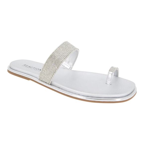 Kenneth Cole Reaction Women's Wilfred Toe Loop Flat Sandals Silver Size 8 1/2 - Picture 1 of 5